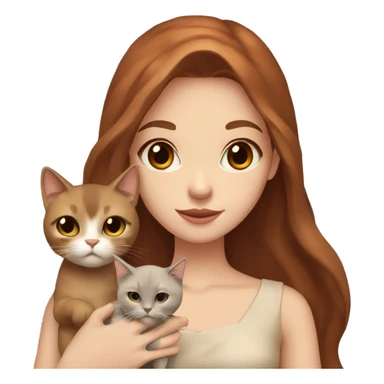 a beautiful girl with long red and brown hair, clear brown eyes, in a beige dress and with a beige bow holds two black cat in her hands sticker
