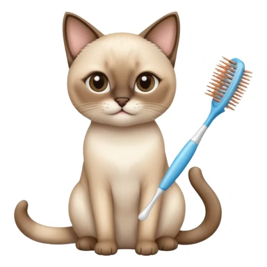 cute siamese cat, tooth brush, hair brush sticker