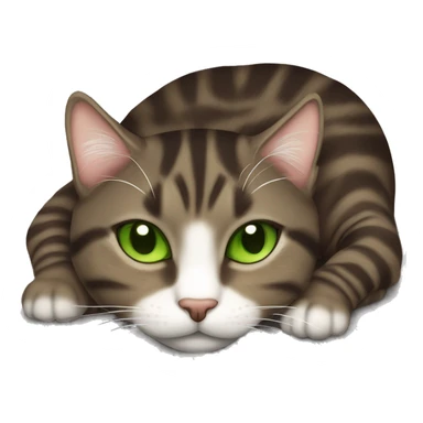 Dark brown tabby cat with slanted Green eyes sleeping  sticker