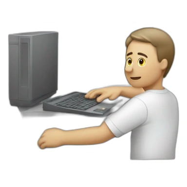 person with computer doing stop with hand sticker