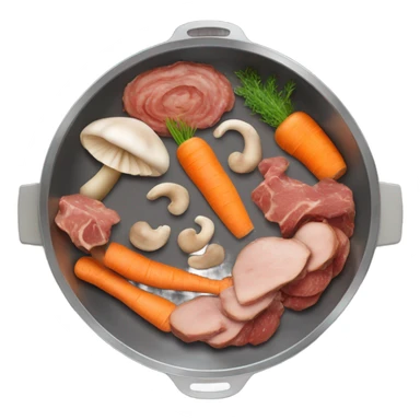 mushroom, carrots meat pieces   in pan in air sticker