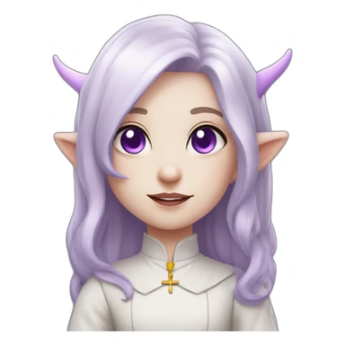 tiefling priest girl with pure white skin, pale lilac hair, light grey horns, purple eyes sticker