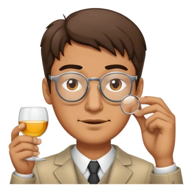 A man squinting while hold glasses half on his face sticker