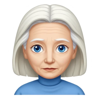 abuela con ojos azules, pelo blanco, tez blanca, con el pelo tomado, mas largo,  sticker