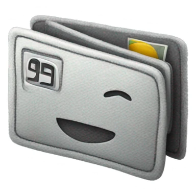 A grey plushie that looks like a vertical bank card sticker