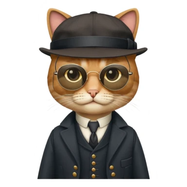 Cat wearing sunglasses and a peaky blinders hat, along with a waistcoat and over coat.
Peaky blinders style sticker