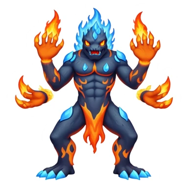 a mystical fast lava creature without arms with molten lava on its head and some rocky shoulders, fire crystals, blue flames, fire legs, no background sticker