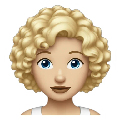 Blond woman with curly hair, blue eyes and a westie  sticker