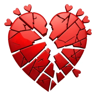 "Realistic HD red broken heart, shattered pieces, no money present, empty and dramatic look, clean white background." sticker