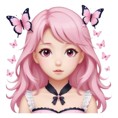 A Gorgeous Beautiful Anime Lady Sakura Cherry Blossom and Pretty Hair, pastelcore aesthetic, pastel pink and white, butterfly, Fairycore sticker