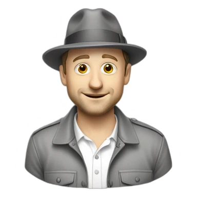 tim robinson wearing a grey fedora with a grey flap on the back white shirt sticker