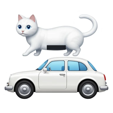 Please create a small emoji the size of 🚗 featuring a pure white cat with blue eyes on a white saloon car viewed from side. Again it is necessary that the emoji must be extremely small, much smaller than a standard sized sticker. sticker