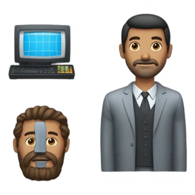 un señor de aproximadamente 30 años sin barba morocho con el pelo negro y levantado enfrente de una computadora sticker