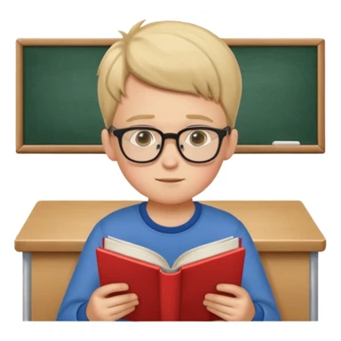 Boy with glasses sitting at school reading with his back to the camera sticker