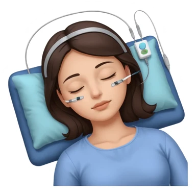 brunette woman sleeping polysomnography sleep test with electrodes attached to head sticker