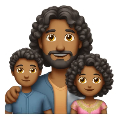 indian family with one dad straight hair one son straight hair one mom and one daughter curly hair sticker