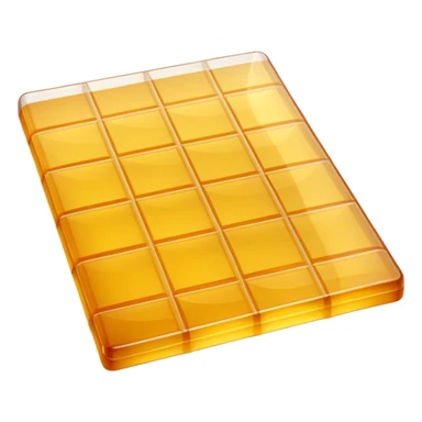 2 gelatin sheets, slightly curved, overlapping, translucent, grid pattern, glossy, yellow-amber tint, dry, 3D, minimal, soft lighting, realistic transparency, no anthropomorphic features, no packaging, transparent background, emoji scale sticker