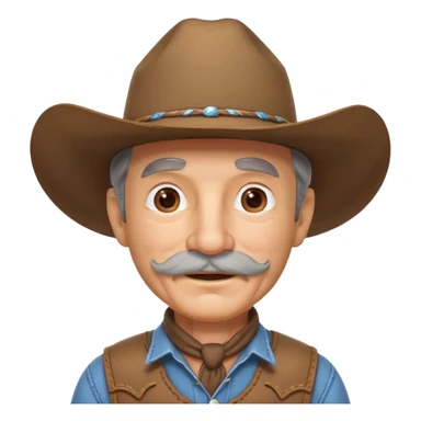 cute old cowboy portrait, head and shoulders only, cowboy hat, grey mustache, wrinkles, warm smile, western outfit, 3D cartoon, mobile game icon style, clean background, no text, no watermark
 sticker