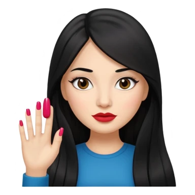 latina girl with straight long hair thats black memoji with nail no lipstick sticker