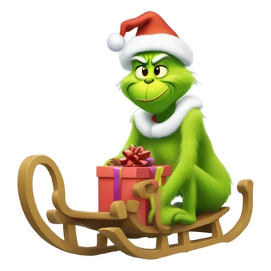 Grinch in a sled with presents in snow sticker
