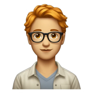 Un adolescent roux habillée avec des lunettes de vue et portant une chemise sticker