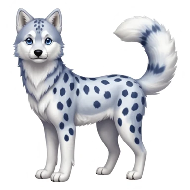Realistic lanky natural feral beautiful pretty "Schnolf"-"TaniDaReal"-Husky-Snow-leopard-wolf-hybrid-fusion-animal-creature, full body, with whiskers, thick long fluffy tail sticker