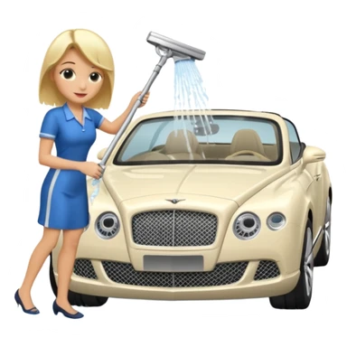 A blond lady washing a Bentley sticker