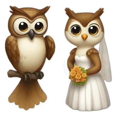 an owl with a beak - a bride and a beaver with a tail - a groom sticker