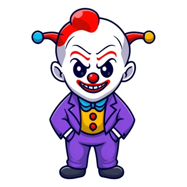 demonic clown wearing a leisure suit, bald with different horn styles sticker