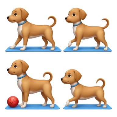 craeate me a series of emojis for those excersises (dog). I want seperate emojis for each excersise

Nose
Sit
Lay down
Spin
Focus
Drop
Walk next to me sticker