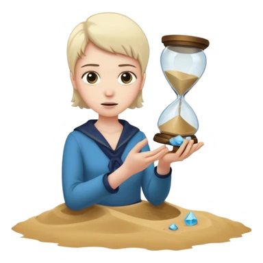 Character holding a broken hourglass, sand frozen mid-air sticker