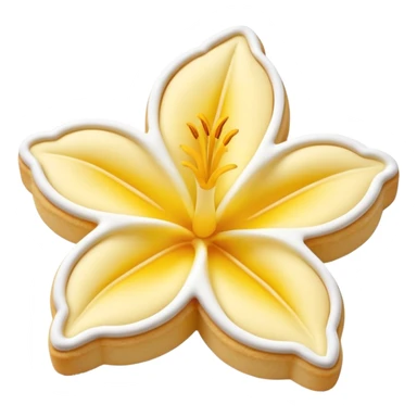 Realistic shortbread cookie in the shape of a lily flower with pastel yellow color jelly middle filling and sprinkled powder sugar on top. sticker