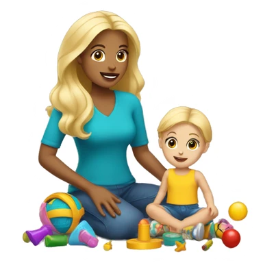 blonde women playing with blonde child with toys sticker