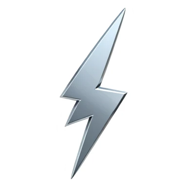 A lightning bolt emoji made of polished silver chrome, sharp yet rounded edges, glossy metallic surface, soft reflections, minimal futuristic design, iOS emoji style, centered, clean white background sticker