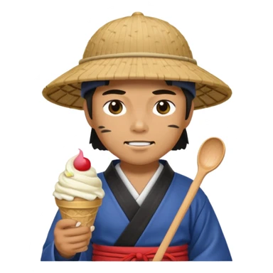 SAMURAI WARING SAMURAI CAP  EATING WITH ICECREAM sticker