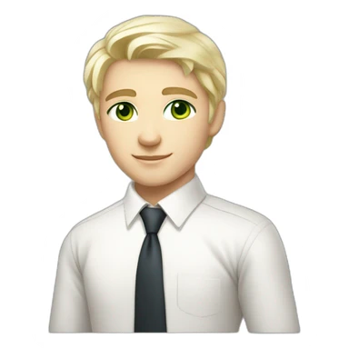 handsome blonde russian boy green eyed with white skin middle hair wearing white shirt with a tie sticker