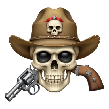 A skull with a vowboy hat and a gun sticker