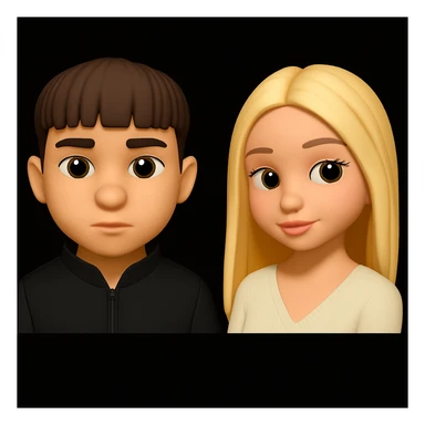 Place these two 3d emoji images on one background as two separate figures with noticeable space between them, without changing the images themselves sticker