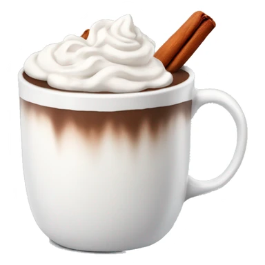 white mug of hot chocolate with whipped cream and cinnamon sticker