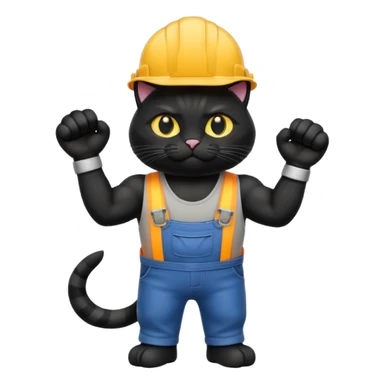 black cat with huge muscles as a construction worker  sticker
