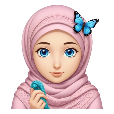 Turkish beautiful finish Konya girl blue eyes with butterfly hijab does knitting  sticker