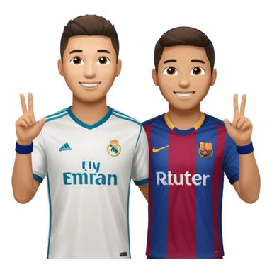 Prime noodle hair ronaldo and prime 2012 messi Smiling in one Photo and make it realistic Ronaldo wearing Number 7 With Madrid and Messi wearing number 10 with barca  sticker
