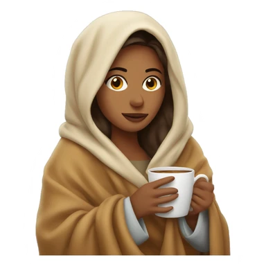Woman snuggled in a blanket with a coffee sticker