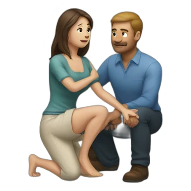 Woman on knee facing man holding him sticker