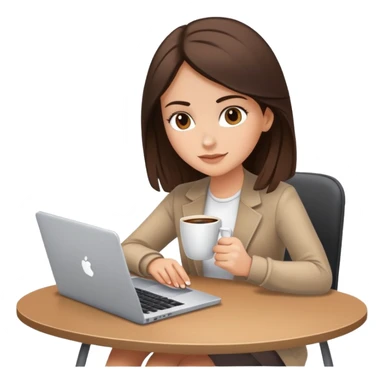 white brunette girl with laptop and coffee sitting at desk sticker