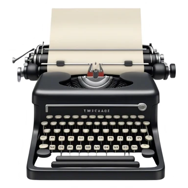 Create an emoji representing screenwriting. The design should feature an open script with visible dialogue and action lines, symbolizing the writing of a screenplay. Include a classic typewriter or a modern writing device, such as a laptop, to signify the process of creating a script. Add a vintage film camera next to the script to emphasize the cinematic aspect of screenwriting. Use a professional color palette with black, white, and subtle metallic tones. Do not include any emojis or smiley faces. Make the background transparent. sticker