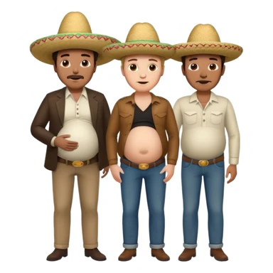 two men standing besides each other. 1 man is white and not pregnant, and the other man is mexican wearing a sombrero and pregnant, holding his belly.  sticker