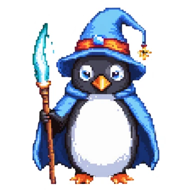 A penguin wizard casting a spell sticker