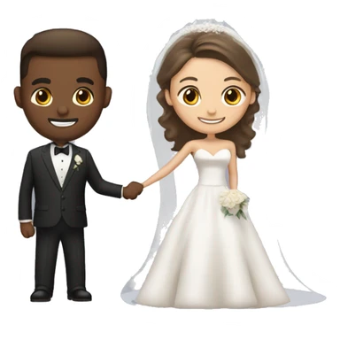 bride with long dark brown in off the shoulder dress and groom with light brown hair in dark suit sticker