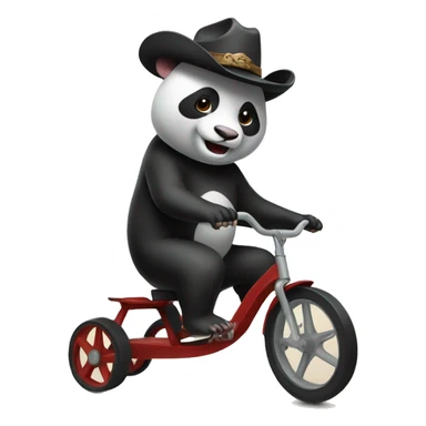 A mix between a panda and a rat wearing a cowboy hat and riding a tricycle sticker